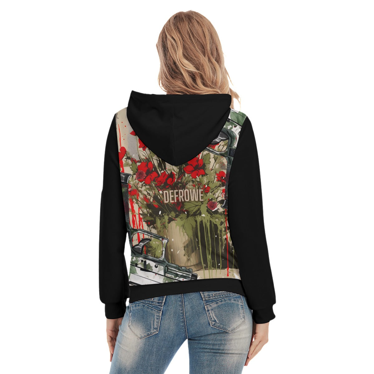 !Red and OD Flowers (womens fit) (printing inside hood)